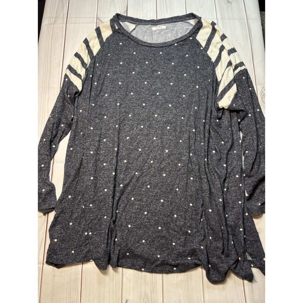 Women's Maurice's 3XL Long Sleeve Blue Polka Dot Jersey Shirt